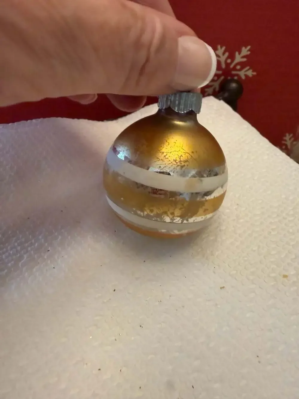 Vintage Shiny Brite Mercury Glass Christmas Ornament Gold with White Stripes